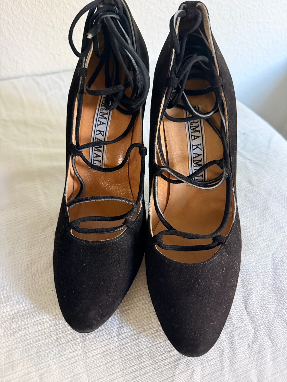 Norma Kamali Black Suede Lace-Up Heels